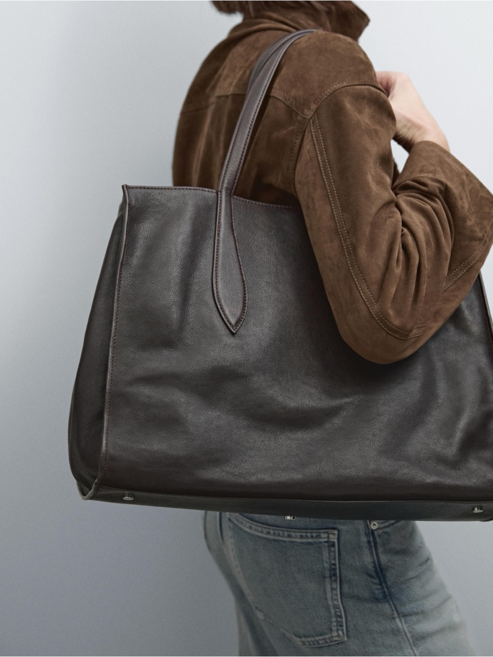 Massimo Dutti Black Oversized Nappa Leather Bag MD ICON BAG